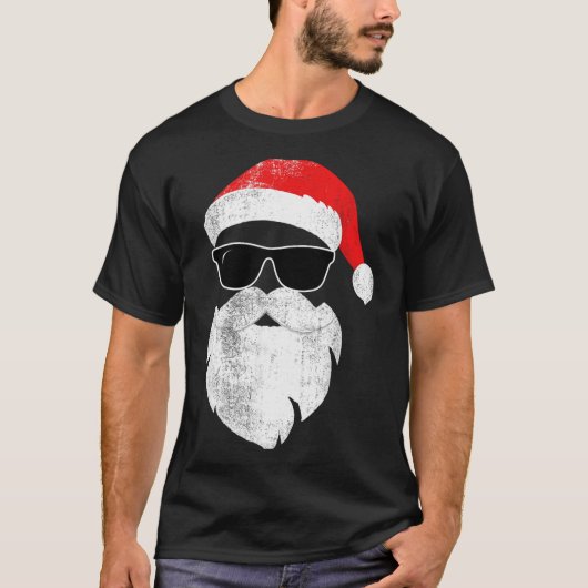 Funny Hipster Santa Face With Hat Beard &amp; Gles T-shirt (Voorkant)