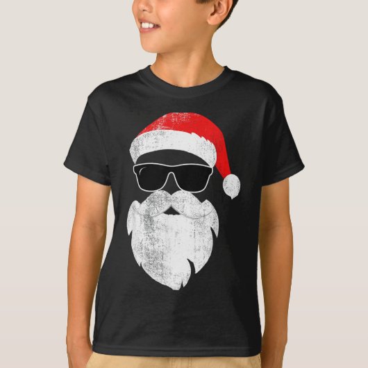 Funny Hipster Santa Face With Hat Beard &amp; Gles T-shirt (Voorkant)
