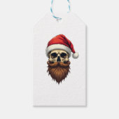 Funny Hipster Santa Skull Face With Hat Beard Chri Cadeaulabel (Voorkant)