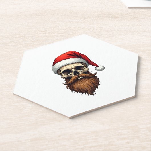 Funny Hipster Santa Skull Face With Hat Beard Chri Kartonnen Onderzetters (Schuin)