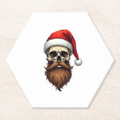 Funny Hipster Santa Skull Face With Hat Beard Chri Kartonnen Onderzetters (Voorkant)