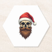 Funny Hipster Santa Skull Face With Hat Beard Chri Kartonnen Onderzetters (Voorkant)