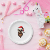 Funny Hipster Santa Skull Face With Hat Beard Chri Papieren Bordje (Feest)