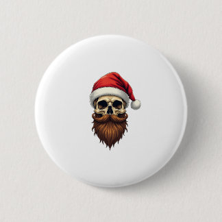 Funny Hipster Santa Skull Face With Hat Beard Chri Ronde Button 5,7 Cm