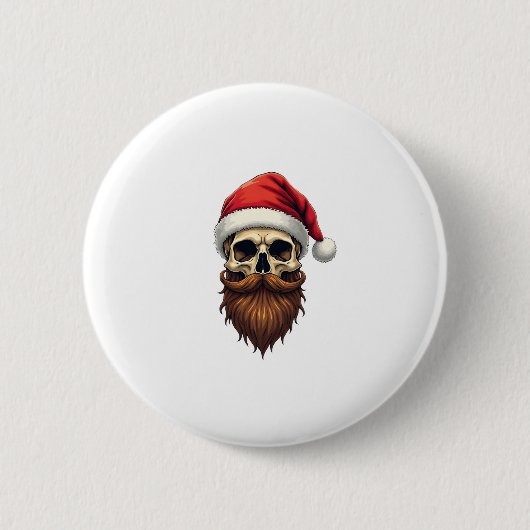 Funny Hipster Santa Skull Face With Hat Beard Chri Ronde Button 5,7 Cm (Voorkant)