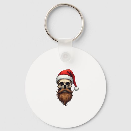 Funny Hipster Santa Skull Face With Hat Beard Chri Sleutelhanger (Voorkant)