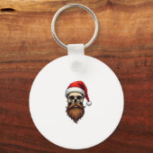 Funny Hipster Santa Skull Face With Hat Beard Chri Sleutelhanger (Voorkant)