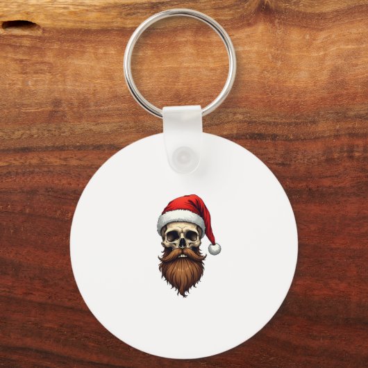 Funny Hipster Santa Skull Face With Hat Beard Chri Sleutelhanger (Voorkant)