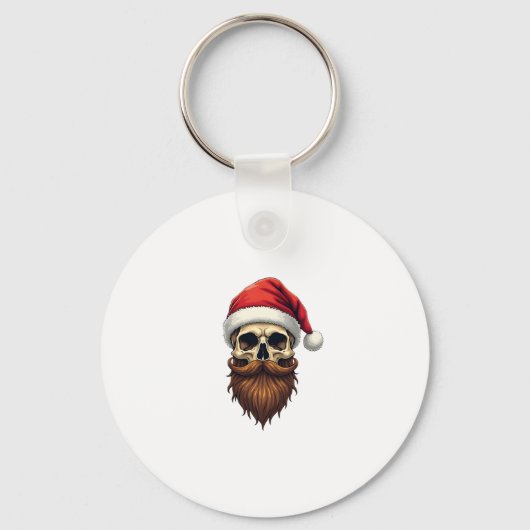 Funny Hipster Santa Skull Face With Hat Beard Chri Sleutelhanger (Voorkant)