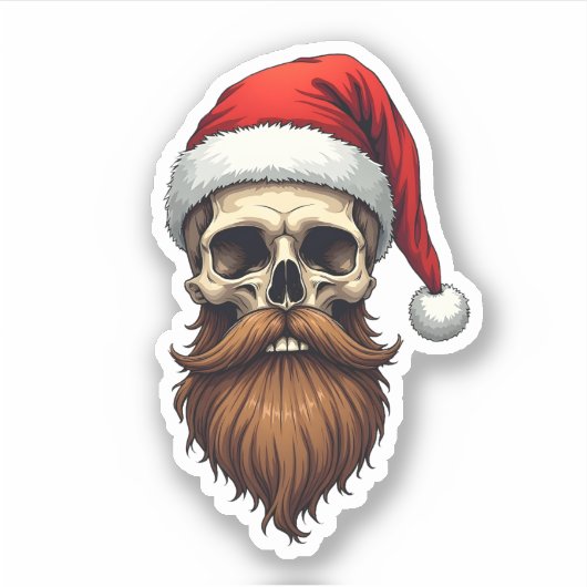 Funny Hipster Santa Skull Face With Hat Beard Chri Sticker (Voorkant)
