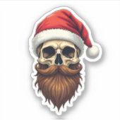 Funny Hipster Santa Skull Face With Hat Beard Chri Sticker (Voorkant)