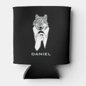 Funny Hipster Wolf met Black Tuxedo gepersonalisee Blikjeskoeler (Voorkant)