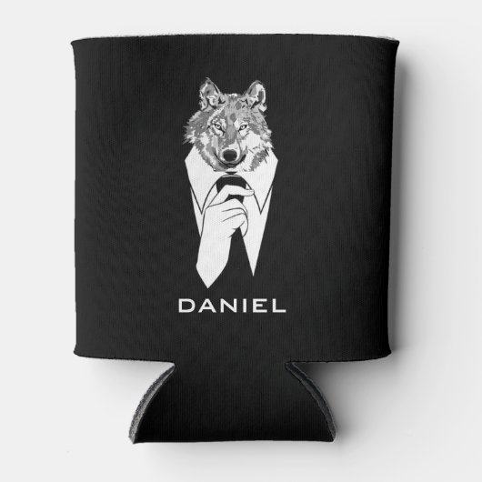 Funny Hipster Wolf met Black Tuxedo gepersonalisee Blikjeskoeler (Voorkant)