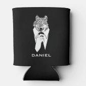 Funny Hipster Wolf met Black Tuxedo gepersonalisee Blikjeskoeler (Achterkant)