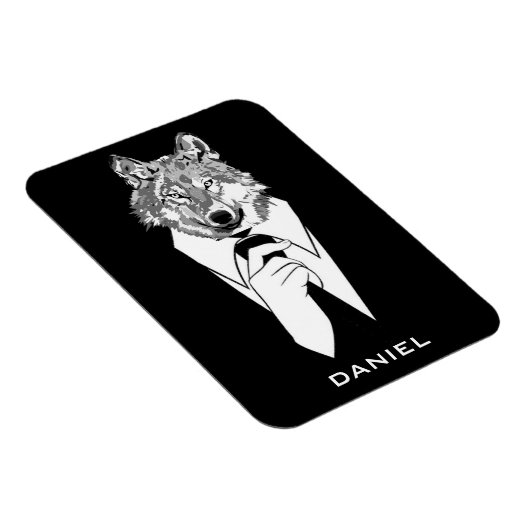 Funny Hipster Wolf met Black Tuxedo gepersonalisee Magneet (Rechterzijde)