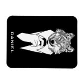 Funny Hipster Wolf met Black Tuxedo gepersonalisee Magneet (Horizontaal)