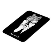 Funny Hipster Wolf met Black Tuxedo gepersonalisee Magneet (Linkerzijde)