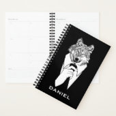 Funny Hipster Wolf met Black Tuxedo gepersonalisee Planner (Display)