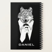 Funny Hipster Wolf met Black Tuxedo gepersonalisee Planner (Achterkant)