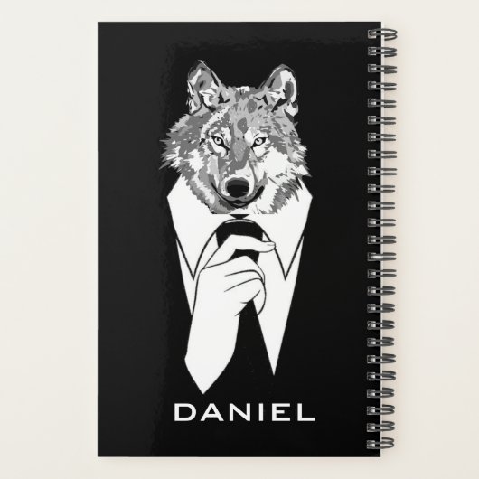 Funny Hipster Wolf met Black Tuxedo gepersonalisee Planner (Achterkant)