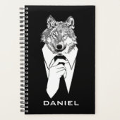 Funny Hipster Wolf met Black Tuxedo gepersonalisee Planner (Voorkant)