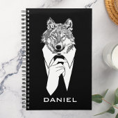 Funny Hipster Wolf met Black Tuxedo gepersonalisee Planner