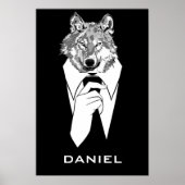Funny Hipster Wolf met Black Tuxedo gepersonalisee Poster (Voorkant)