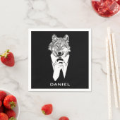Funny Hipster Wolf met Black Tuxedo gepersonalisee Servet (Insitu)