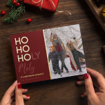 Funny Ho Ho Ho Christmas Photo Foil Holiday Card Folie Feestdagenkaart<br><div class="desc">Humorous red christmas holiday card featuring a family photo printed to the edge,  the funny festive saying "ho ho holy moly,  it's christmas already",  your name,  and the year.</div>