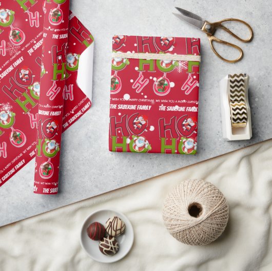 Funny HO HO HO Retro Christmas Festive Holidays Cadeaupapier (Crafts)