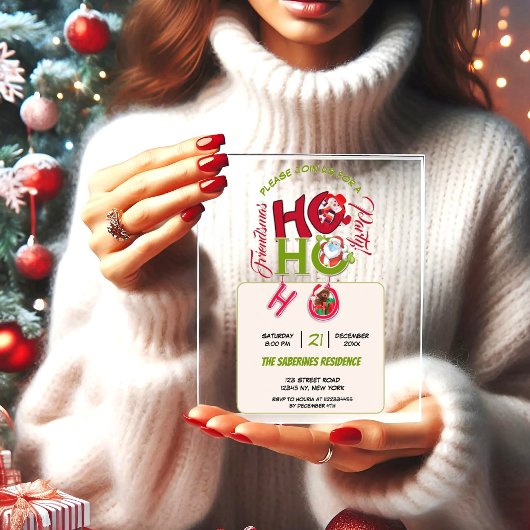 Funny HO HO HO Retro Christmas Party Dinner  Acryl Uitnodigingen