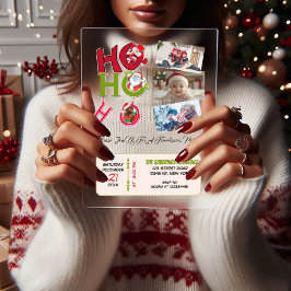 Funny HO HO HO Retro Christmas Party Family Photos Acryl Uitnodigingen