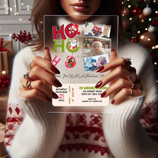 Funny HO HO HO Retro Christmas Party Family Photos Acryl Uitnodigingen