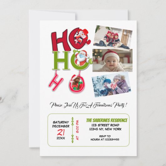 Funny HO HO HO Retro Christmas Party Family Photos Kaart (Voorkant)