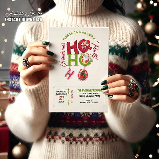 Funny HO HO HO Retro Christmas Party Friendsmas Kaart