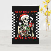 Funny Ho Ho What A Year Skeleton Santa Christmas 2 Kaart (Gele Bloem)