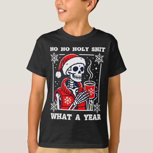 Funny Ho Ho What A Year Skeleton Santa Christmas 2 T-shirt (Voorkant)