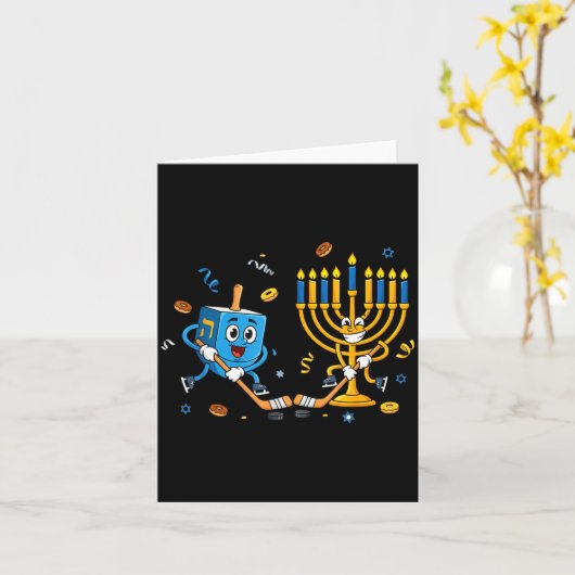 Funny Hockey Dreidel Menorah Hanukkah Kids Womens  Kaart (Gele Bloem)