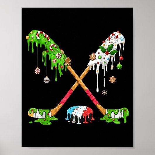 Funny Hockey Holiday Candy Cane Gingerbread  Poster (Voorkant)