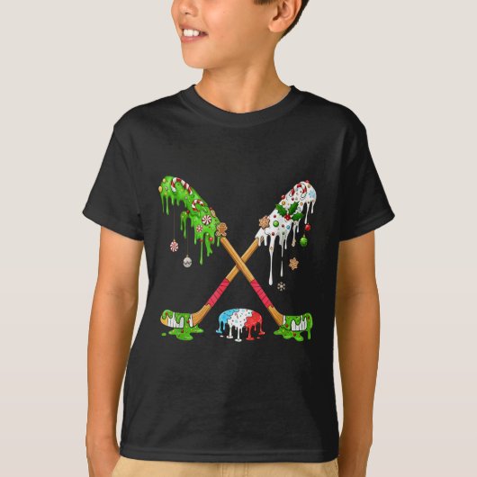 Funny Hockey Holiday Candy Cane Gingerbread  T-shirt (Voorkant)