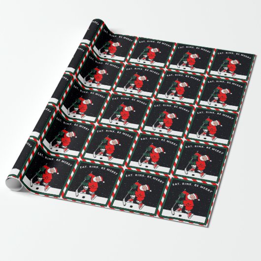 Funny Hockey Holiday Gift Wrapping Paper Cadeaupapier (Uitgerold)