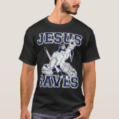 Funny Hockey Jesus Saves Goalie T-shirt (Voorkant)