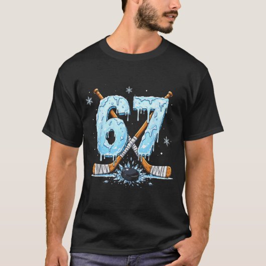 Funny Hockey Lovers Drip 6-7 Number Six Seven Puck T-shirt (Voorkant)