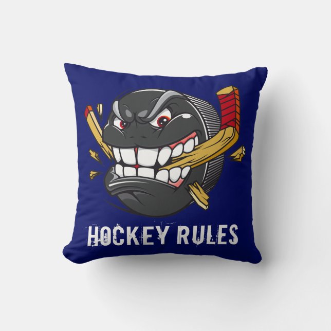 Funny Hockey Puck Kussens Hockey Rules (Voorkant)