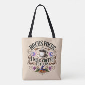 Funny Hocus Pocus I Need Coffee Witch Tote Bag (Achterkant)