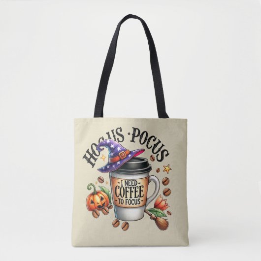 Funny Hocus Pocus I Need Coffee Witch Tote Bag (Voorkant)