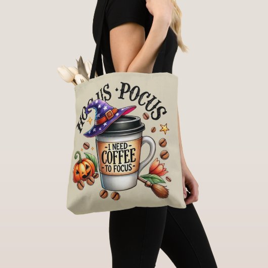 Funny Hocus Pocus I Need Coffee Witch Tote Bag (Dichtbij)
