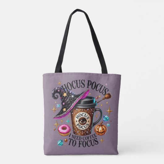 Funny Hocus Pocus I Need Coffee Witch Tote Bag (Achterkant)