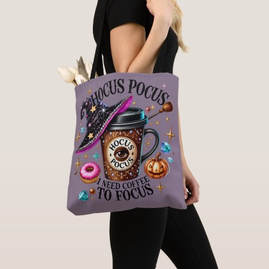 Funny Hocus Pocus I Need Coffee Witch Tote Bag (Dichtbij)