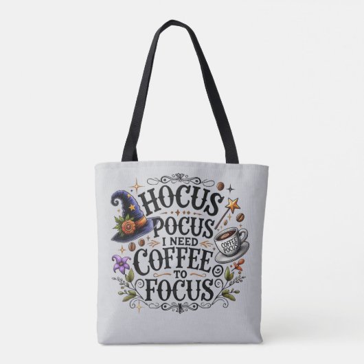 Funny Hocus Pocus I Need Coffee Witch Tote Bag (Achterkant)